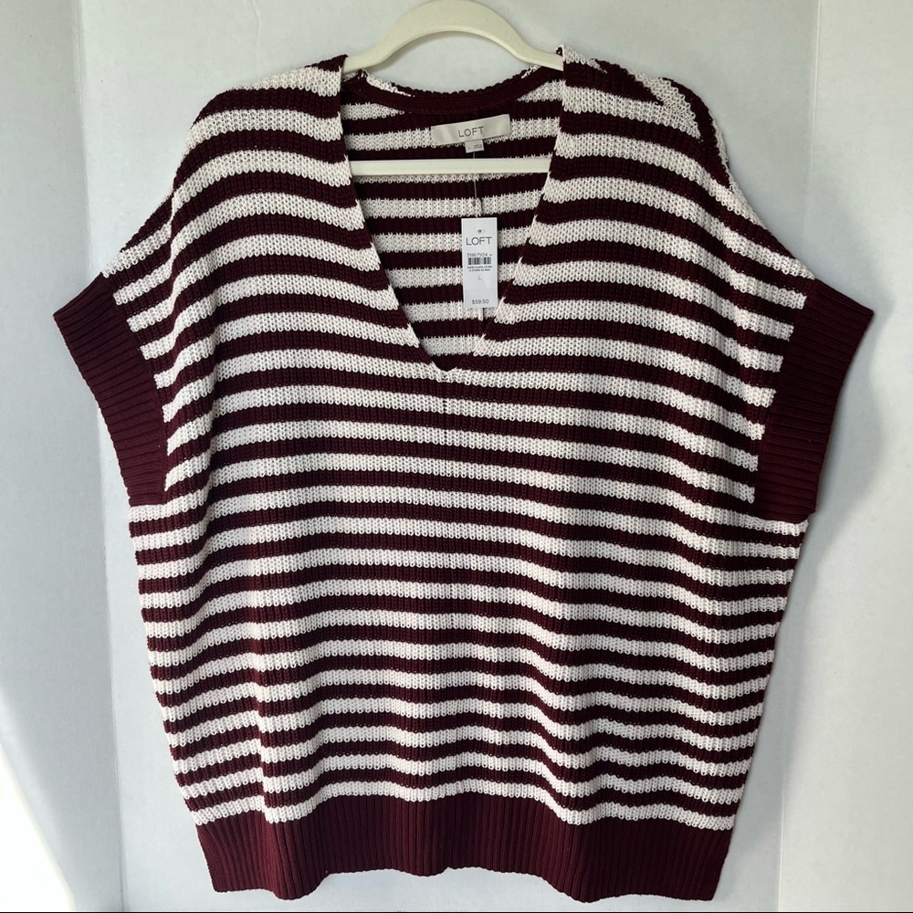 Loft women’s drop shoulder short sleeve striped knit sweater, Large